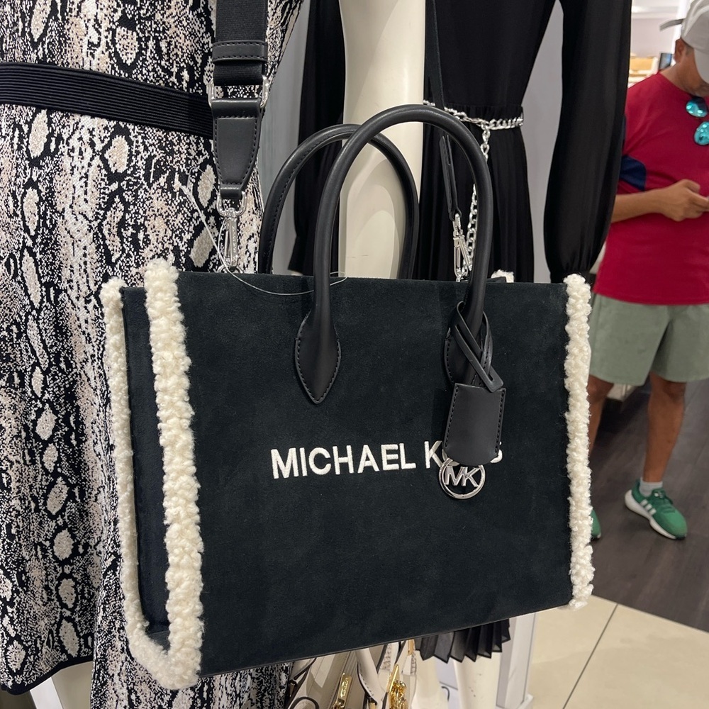 MICHAEL KORS Mirella Medium Suede and Faux Shearling Tote Bag
Black 
NWT - Picture 12 of 16